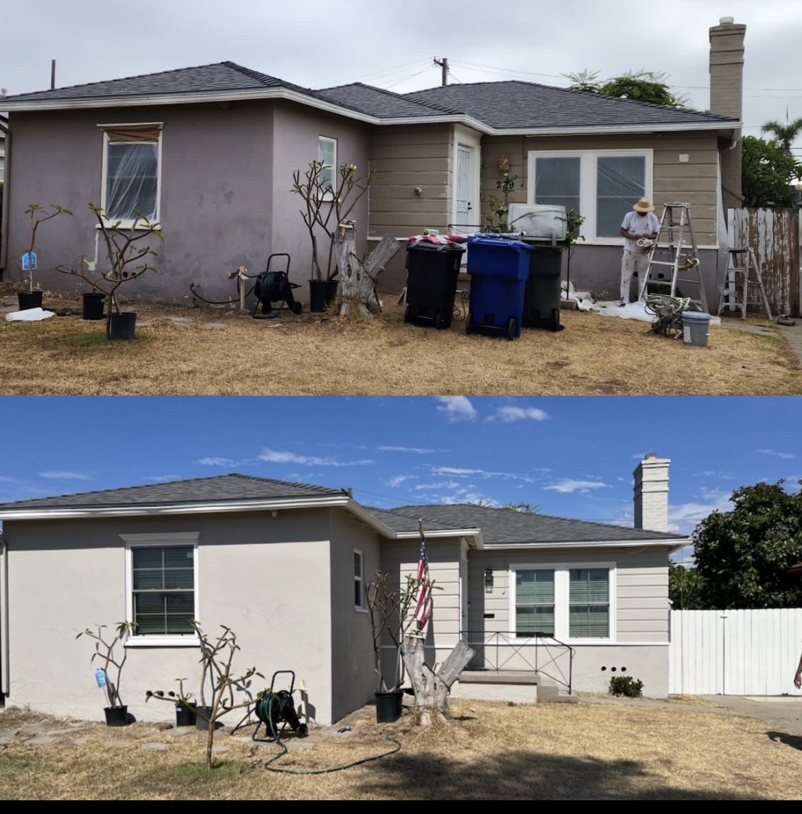 Before and After Images of a House Showing the Transformation After a Fresh Coat of Paint.